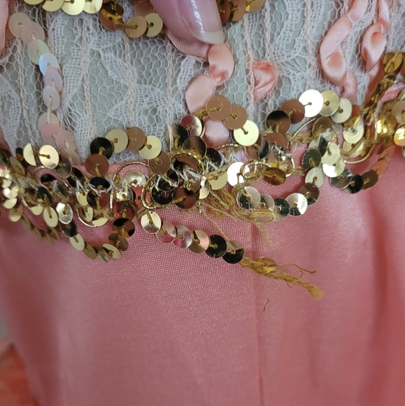 Couture Pageant Gold Peach Sequined Lace Dance Dress Size Medium Girls - Picture 10 of 11